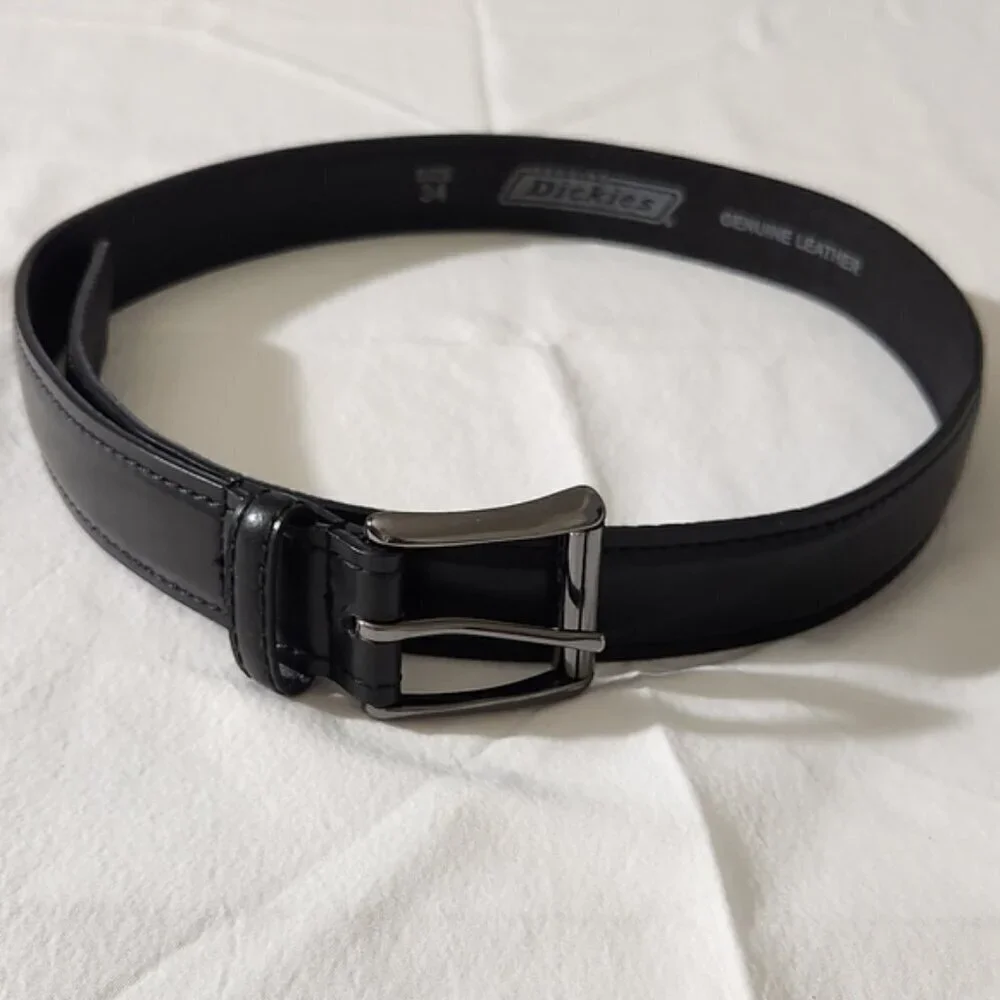 Dickies Men's Black Genuine Leather Adjustable Clasp Metal Buckle Belt SZ 34